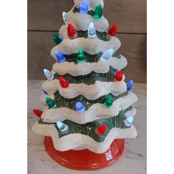 Ceramic Lighted Christmas Tree Flocked 10" Battery Operated 2016 MerchSource LLC - Picture 3 of 7